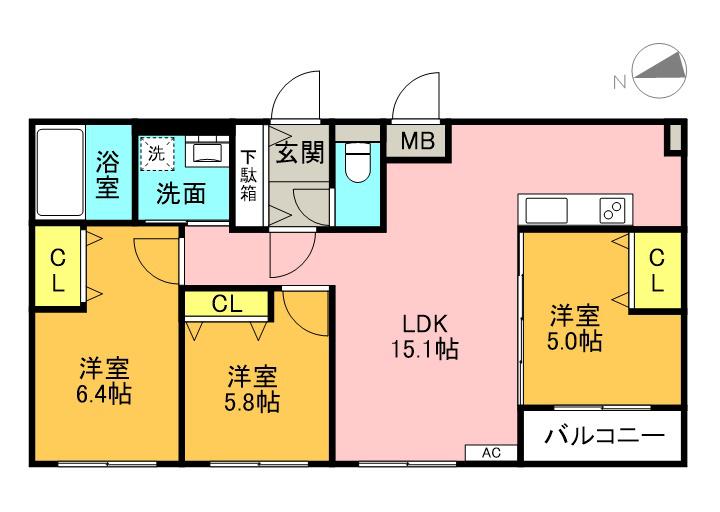 FRANZ TSUKISAMU KOEN(3LDK/4階)の間取り写真