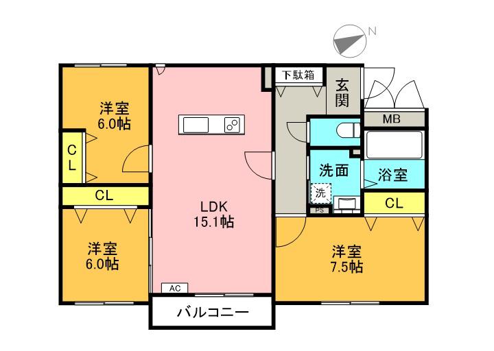FRANZ TSUKISAMU KOEN(3LDK/2階)の間取り写真