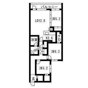 PRIME COURT LA FORET 平岸プライムコートラ(3LDK/1階)の間取り写真