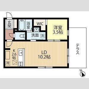 ブリーゼ中の島(1LDK/1階)の間取り写真