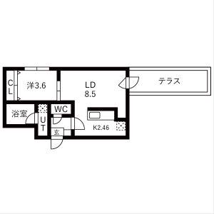 ガーディアン本郷通(1LDK/1階)の間取り写真