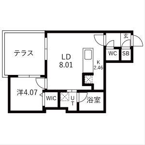 ガーディアン本郷通(1LDK/1階)の間取り写真