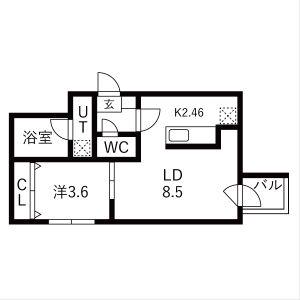 ガーディアン本郷通(1LDK/2階)の間取り写真