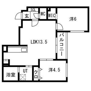 インフィニト月寒中央コート(2LDK/4階)の間取り写真
