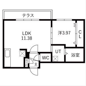 GA-厚別中央3-3MS(1LDK/1階)の間取り写真