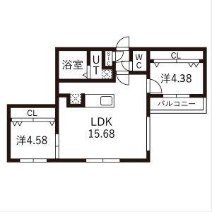 GA-厚別中央3-3MS(2LDK/2階)の間取り写真