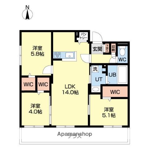 北広島市中央4丁目MS A棟(3LDK/3階)の間取り写真