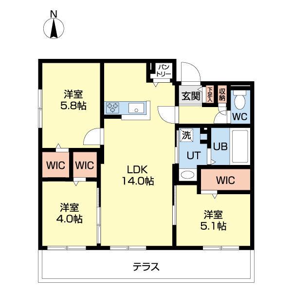 北広島市中央4丁目MS A棟(3LDK/4階)の間取り写真