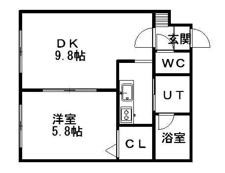ブランノワール厚別南(1LDK/4階)の間取り写真