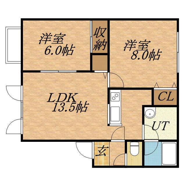 ソレアードB(2LDK/2階)の間取り写真