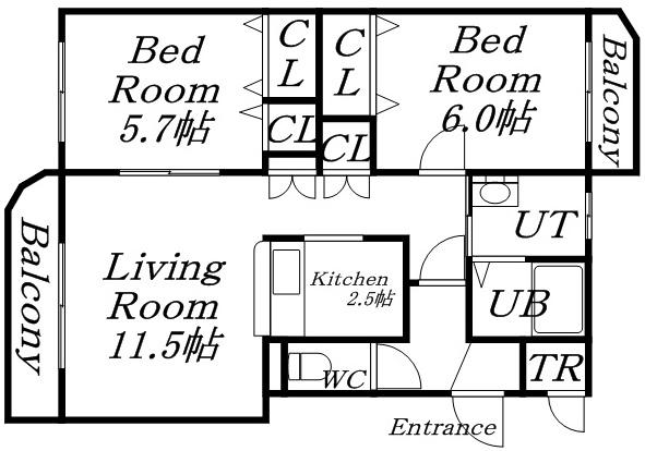 パークハイツJ(2LDK/4階)の間取り写真