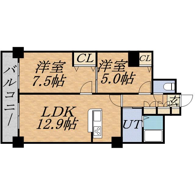 PRIME URBAN札幌 RIVER FRONT(2LDK/3階)の間取り写真