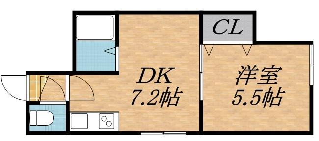 キラメック元町東2号館(1DK/2階)の間取り写真