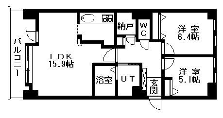 オリエンタルコート大友(2LDK/12階)の間取り写真