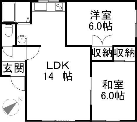 ハウスチクバ(2LDK/2階)の間取り写真