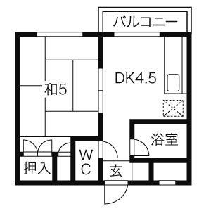 クラークハイツ(1DK/4階)の間取り写真