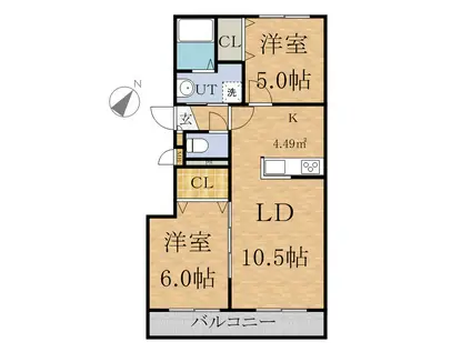 セントポーリアシェリル(2LDK/2階)の間取り写真