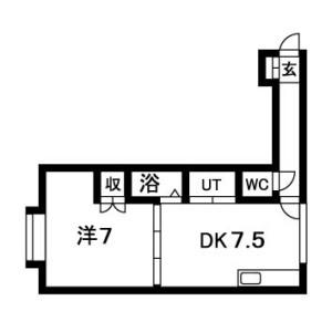 札幌市南北線 北３４条駅 徒歩5分 4階建 築30年(1DK/4階)の間取り写真