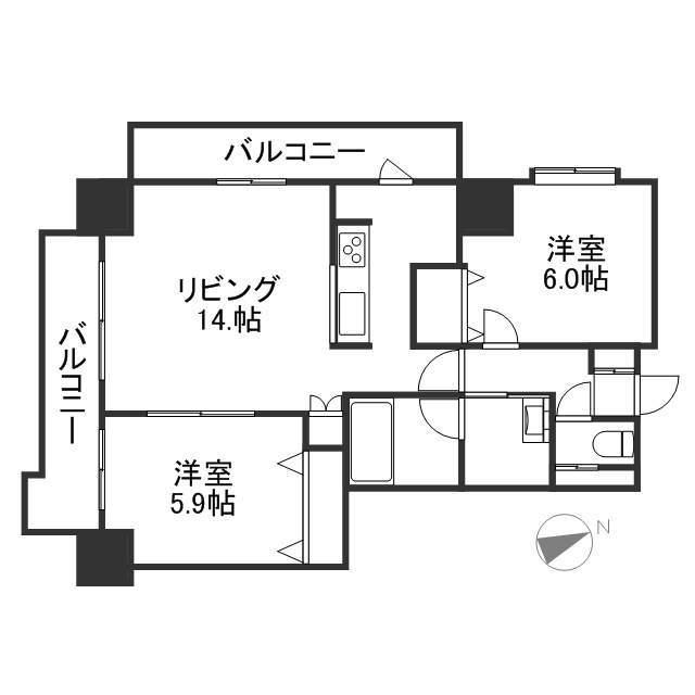 第10旭レジデンス(2LDK/5階)の間取り写真