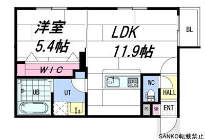 ANGEーSENTIER(1LDK/2階)の間取り写真