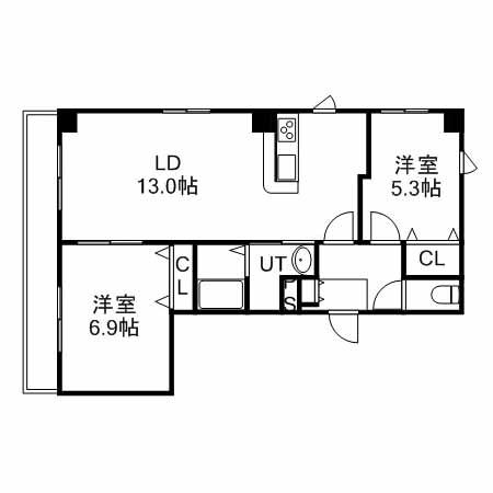 HILLS GARDEN 東札幌(2LDK/9階)の間取り写真