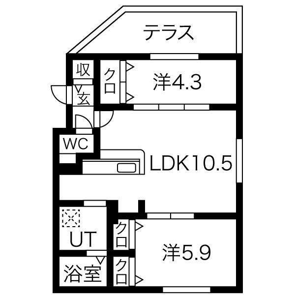 ヴォヤージュ円山(2LDK/1階)の間取り写真