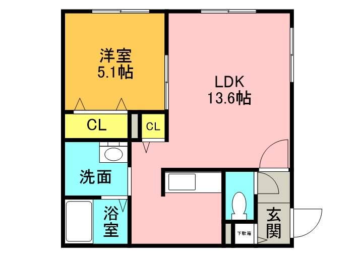 プラン・ドゥ・ボヌール(1DK/1階)の間取り写真