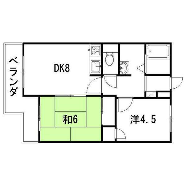コーポ佐野富月寒東(2DK/3階)の間取り写真
