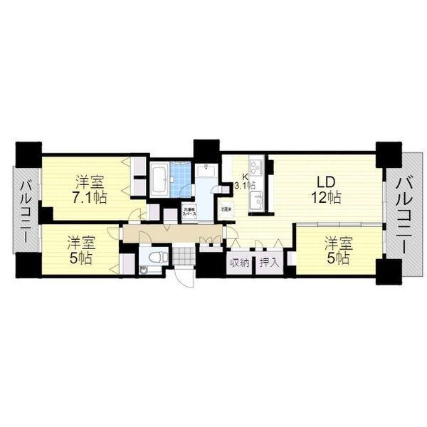 クリーンリバーフィネス札幌ミッドステージサウス(3LDK/4階)の間取り写真