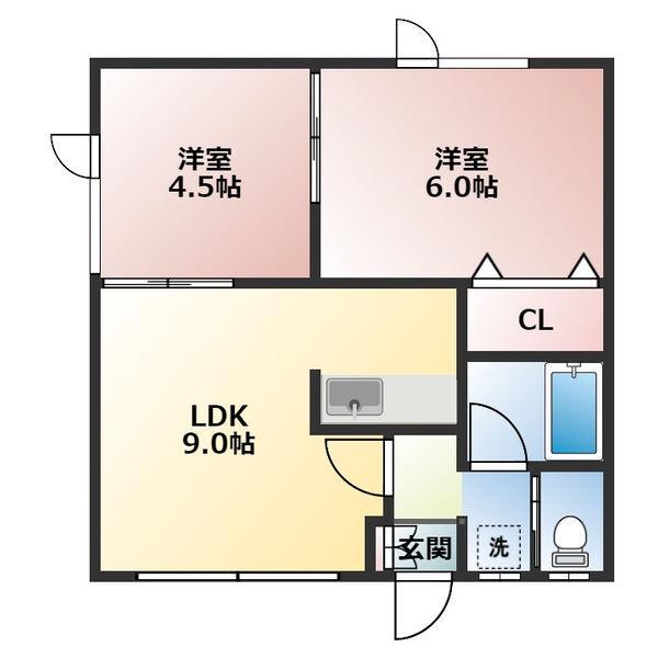 SUN HILLS 50(2DK/2階)の間取り写真