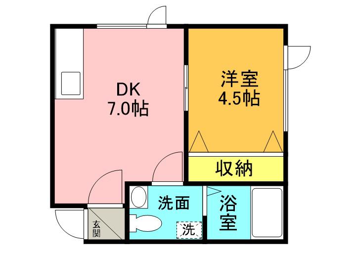 アークコート北18条Ⅱ(1DK/3階)の間取り写真