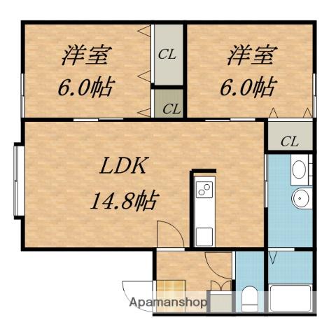 アマランス伏古(2LDK/2階)の間取り写真
