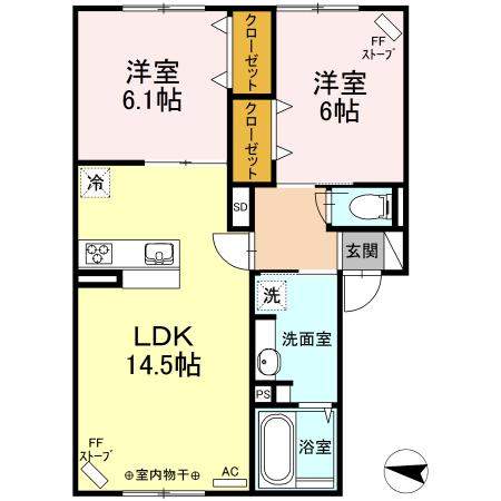 ルミエールN391(2LDK/2階)の間取り写真