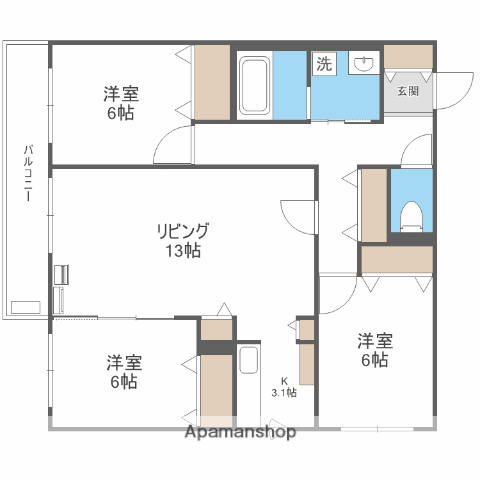 ZABO HILLS TOYOHIRA イースト・ウエスト(3LDK/4階)の間取り写真