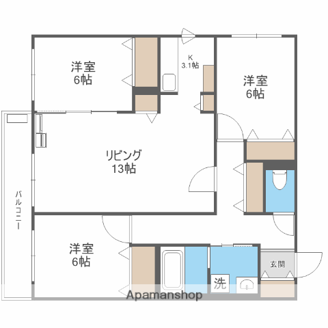 ZABO HILLS TOYOHIRA イースト・ウエスト(3LDK/4階)の間取り写真