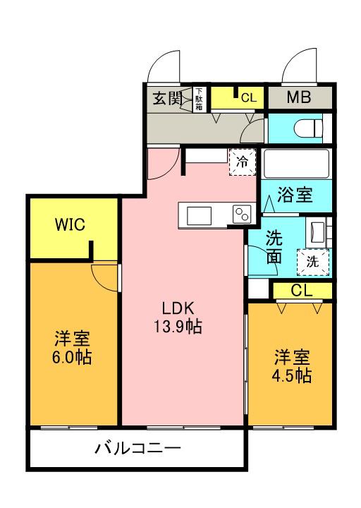 北23東10MS(2LDK/5階)の間取り写真