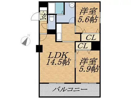 グランカーサ北3条(2LDK/12階)の間取り写真