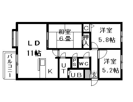 第2エクセルナガタ(3LDK/2階)の間取り写真