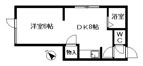 キラメック元町東 1号館(1DK/2階)の間取り写真