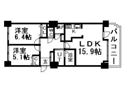 オリエンタルコート大友(2LDK/7階)の間取り写真