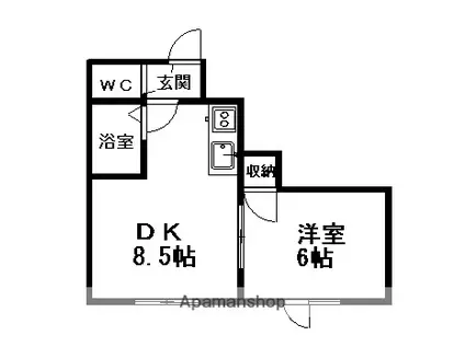 キラメック環状通東(1DK/2階)の間取り写真