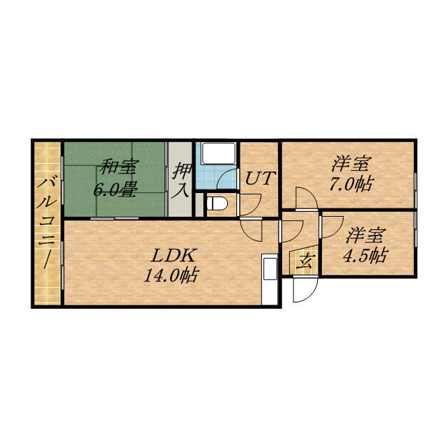 コスモロイヤル東苗穂B棟(3LDK/4階)の間取り写真