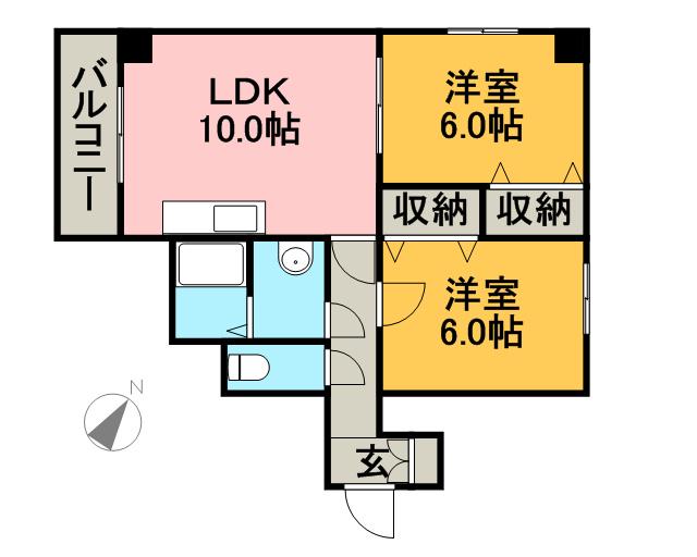 スクエア21(2LDK/4階)の間取り写真