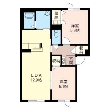 ジュネス23(2LDK/1階)の間取り写真