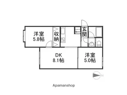 ΑNEXT札幌第9(2DK/1階)の間取り写真