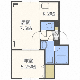 オカップS(1LDK/2階)の間取り写真