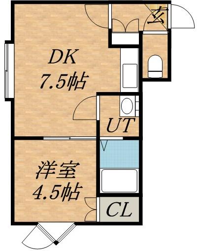 ハピネス栄町(1DK/3階)の間取り写真