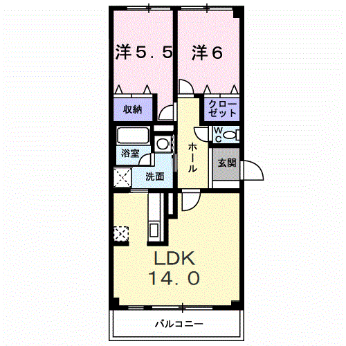 サンクレスト元町Ⅱ(2LDK/2階)の間取り写真