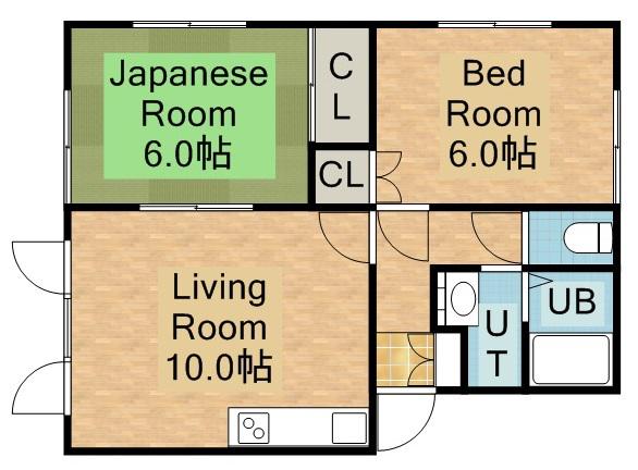 レジデンスモン・ローゼB(2LDK/3階)の間取り写真