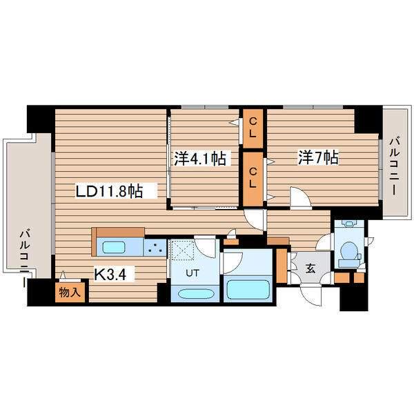 クリオ大通ラ・モード(2LDK/8階)の間取り写真